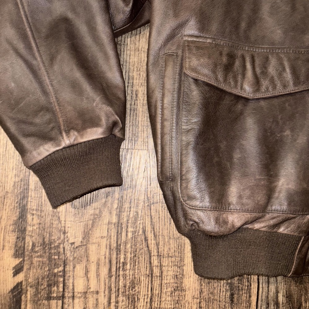 Vintage Orvis Fly Fishing Schools Leather Jacket Mens Large Brown Lined Full Zip - Picture 4 of 15